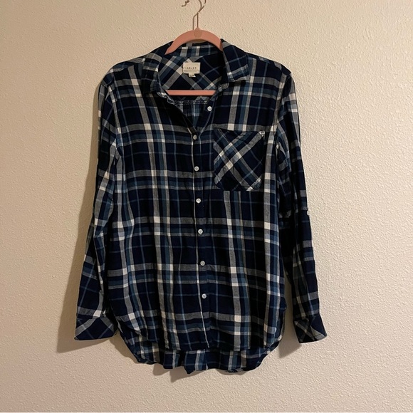 id : 23 Women’s Blue Plaid Flannel Button Up Cover Up Cardigan Size Medium - Picture 3 of 11